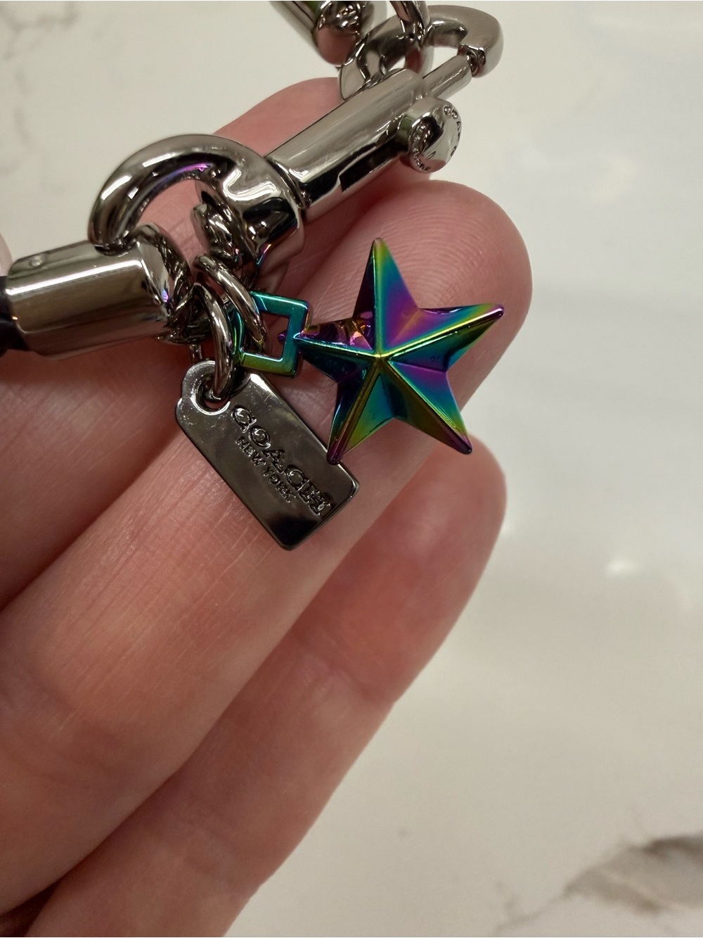 Coach Black Braided Leather Bracelet with Iridescent Star Charm - Picture 2 of 4